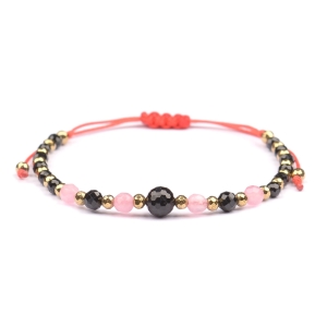 Bransoletka celebrytka czarny TURMALIN Kwarc Różowy HEMATYT ochrona miłość